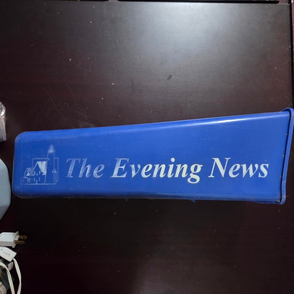 Evening News Sault Michigan Blue Plastic Newspaper Delivery Box Vintage Media